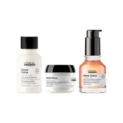 LOREAL PROFESSIONNEL - Set Profesional Anti-Quiebre Aceite Concentrado 50Ml + Shampoo 100Ml + Máscara 75Ml Metal Detox